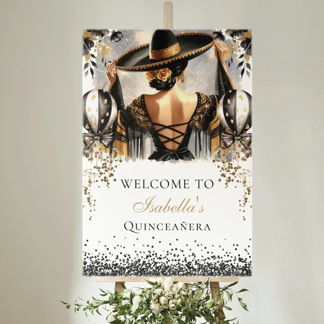 Black Guld Mexican Quinceañera Anpassningsbar Välk Poster (Skapare uppladdad)