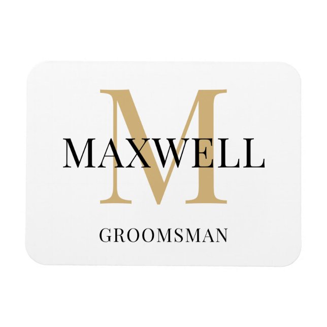 Black Guld minimalist Groomsman Anpassningsbar Mon Magnet (Horisontell)