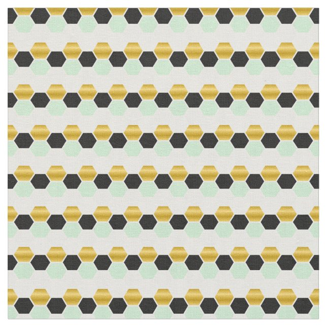 Black Guld Mint Geometric Hex Hexagram Tyg (Närbild)