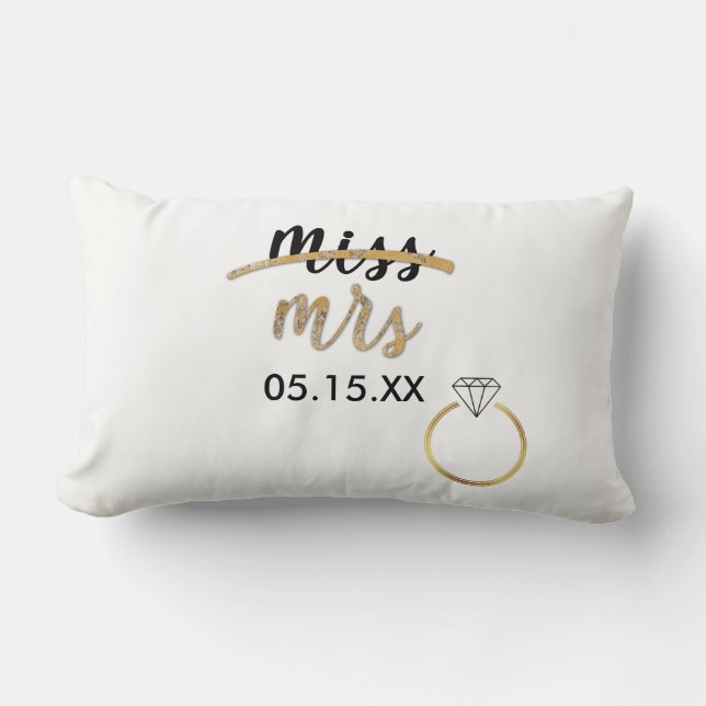 Black & Guld Miss Mrs Namn Date Lumbar Pillow Lumbarkudde (Framsida)
