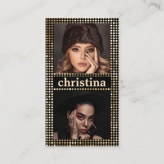 Black Guld Model Actress QR-kod 2 fotokollage Visitkort (Framsida)