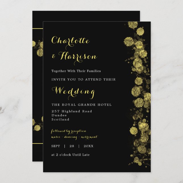 Black Guld Modern Artistic Photo Inbjudningar (Fram/baksida)