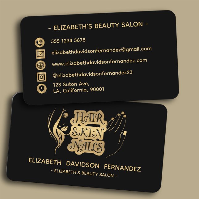 Black & Guld Modern Beauty Salon Logotyp Social Me Visitkort (Skapare uppladdad)
