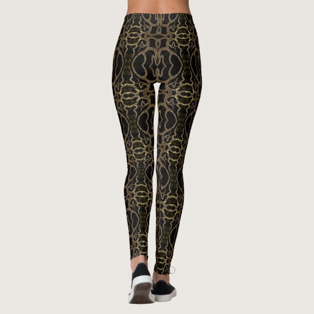 Black Guld Modern Blommigt Legging - gyllene konst (Baksida)