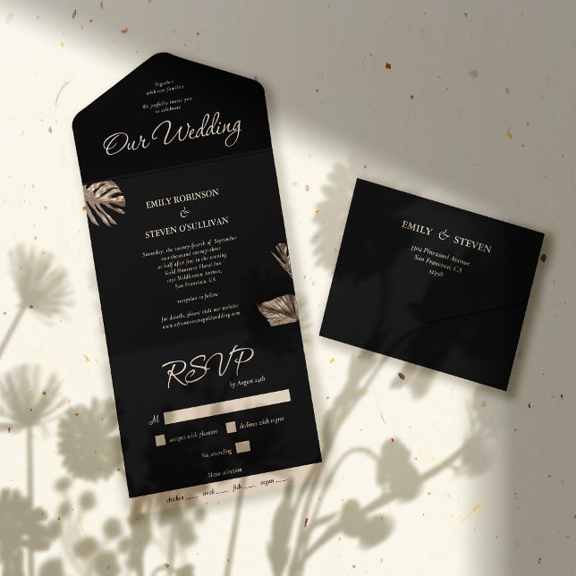 Black & Guld Modern Botaniska Bröllop (Skapare uppladdad)