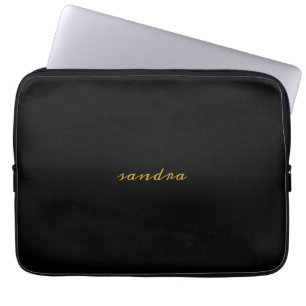 Black Guld Modern Chic Script Girly Monogram Laptop Fodral