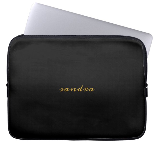 Black Guld Modern Chic Script Girly Monogram Laptop Fodral (Framsidan)