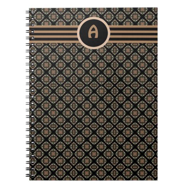 Black & Guld Modern Classic Monogram Mönster Anteckningsbok (Framsidan)