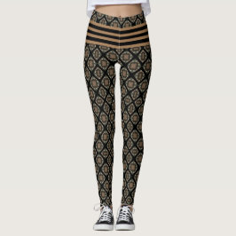 Black & Guld Modern Classic Monogram Mönster Leggings