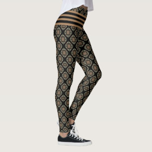 Black & Guld Modern Classic Monogram Mönster Leggings