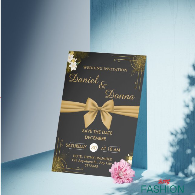 Black & Guld Modern Elegant bröllop Firande Spara Datumet (Skapare uppladdad)