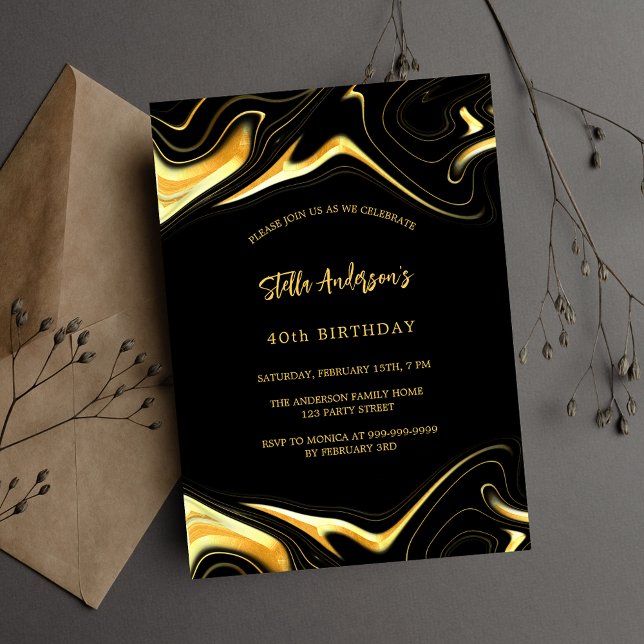 Black guld, modern födelsedag inbjudan vykort (Skapare uppladdad)