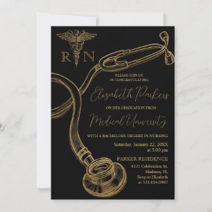 Black Guld Modern Nursing School Studentfest Inbjudningar