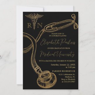 Black Guld Modern Nursing School Studentfest Inbjudningar