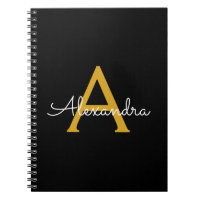 Black Guld Modern Script Girly Monogram Namn