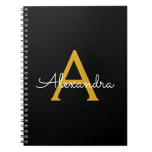 Black Guld Modern Script Girly Monogram Namn