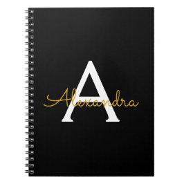 Black Guld Modern Script Girly Monogram Namn Anteckningsbok