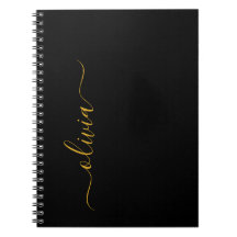 Black Guld Modern Script Girly Monogram Namn