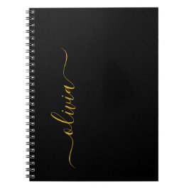 Black Guld Modern Script Girly Monogram Namn Anteckningsbok