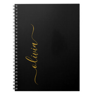 Black Guld Modern Script Girly Monogram Namn Anteckningsbok