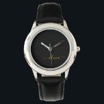 Black Guld Modern Script Girly Monogram Namn Armbandsur<br><div class="desc">Svart och Guld Enkel skript Monogram Namn Watch. Det gör perfekten söt 16-årsjubileum,  bröllop,  möhippa,  årsdag,  babydusch eller bachelorette-fest för någon som glam lyxen och chic stilar i kärlek.</div>