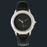 Black Guld Modern Script Girly Monogram Namn Armbandsur<br><div class="desc">Svart och Guld Enkel skript Monogram Namn Watch. Det gör perfekten söt 16-årsjubileum,  bröllop,  möhippa,  årsdag,  babydusch eller bachelorette-fest för någon som glam lyxen och chic stilar i kärlek.</div>