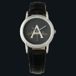 Black Guld Modern Script Girly Monogram Namn Armbandsur<br><div class="desc">Svart och Guld Enkel skript Monogram Namn Watch. Det gör perfekt studenten,  födelsedag,  bröllop,  möhippa,  årsdag,  babydusch eller bachelorette-fest till någon som glam lyx och chic stilar.</div>