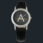 Black Guld Modern Script Girly Monogram Namn Armbandsur<br><div class="desc">Svart och Guld Enkel skript Monogram Namn Watch. Det gör perfekt studenten,  födelsedag,  bröllop,  möhippa,  årsdag,  babydusch eller bachelorette-fest till någon som glam lyx och chic stilar.</div>
