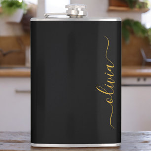 Black Guld Modern Script Girly Monogram Namn Fickplunta