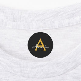 Black Guld Modern Script Girly Monogram Namn Klistermärke