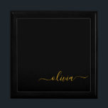 Black Guld Modern Script Girly Monogram Namn Minnesask<br><div class="desc">Svart och Guld Simple script Monogram Namn Jewelry Keepsakbox. Det gör perfekt studenten,  födelsedag,  bröllop,  möhippa,  årsdag,  babydusch eller bachelorette-fest till någon som glam lyx och chic stilar.</div>