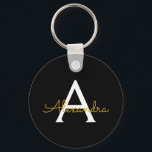 Black Guld Modern Script Girly Monogram Namn Nyckelring<br><div class="desc">Svart och Guld Enkel Namn nyckelringar i Monogram (Nyckelring). Det gör perfekten söt 16-årsjubileum,  bröllop,  möhippa,  årsdag,  babydusch eller bachelorette-fest för någon som glam lyxen och chic stilar i kärlek.</div>