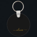 Black Guld Modern Script Girly Monogram Namn Nyckelring<br><div class="desc">Svart och Guld Enkel Namn nyckelringar i Monogram (Nyckelring). Det gör perfekten söt 16-årsjubileum,  bröllop,  möhippa,  årsdag,  babydusch eller bachelorette-fest för någon som glam lyxen och chic stilar i kärlek.</div>