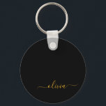 Black Guld Modern Script Girly Monogram Namn Nyckelring<br><div class="desc">Svart och Guld Enkel Namn nyckelringar i Monogram (Nyckelring). Det gör perfekten söt 16-årsjubileum,  bröllop,  möhippa,  årsdag,  babydusch eller bachelorette-fest för någon som glam lyxen och chic stilar i kärlek.</div>