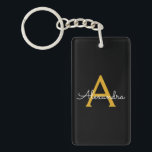 Black Guld Modern Script Girly Monogram Namn Nyckelring<br><div class="desc">Nyckelkedjan Black and Guld Simple Script Monogram Namn. Det gör perfekten söt 16-årsjubileum,  bröllop,  möhippa,  årsdag,  babydusch eller bachelorette-fest för någon som glam lyxen och chic stilar i kärlek.</div>