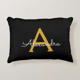 Black Guld Modern Script Girly Monogram Namn Prydnadskudde
