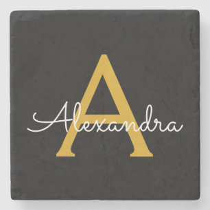 Black Guld Modern Script Girly Monogram Namn Stenunderlägg