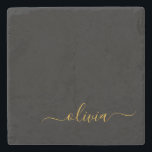 Black Guld Modern Script Girly Monogram Namn Stenunderlägg<br><div class="desc">Enkel Namn-stenplattan i svart och Guld med Monogram. Det gör perfekt studenten,  söt 16-årsdag,  bröllop,  möhippa,  årsdag,  babydusch eller bachelorette-fest till någon som kärlek glam lyx och chic stilar.</div>