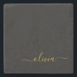 Black Guld Modern Script Girly Monogram Namn Stenunderlägg<br><div class="desc">Enkel Namn-stenplattan i svart och Guld med Monogram. Det gör perfekt studenten,  söt 16-årsdag,  bröllop,  möhippa,  årsdag,  babydusch eller bachelorette-fest till någon som kärlek glam lyx och chic stilar.</div>