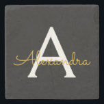 Black Guld Modern Script Girly Monogram Namn Stenunderlägg<br><div class="desc">Enkel Namn-stenplattan i svart och Guld med Monogram. Det gör perfekt studenten,  söt 16-årsdag,  bröllop,  möhippa,  årsdag,  babydusch eller bachelorette-fest till någon som kärlek glam lyx och chic stilar.</div>