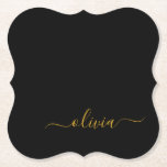 Black Guld Modern Script Girly Monogram Namn Underlägg Papper<br><div class="desc">Svartvitt och Guld Enkelt skript Monogram Namn Pappra Underlägg. Det gör perfekt studenten,  födelsedag,  bröllop,  möhippa,  årsdag,  babydusch eller bachelorette-fest till någon som glam lyx och chic stilar.</div>