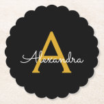 Black Guld Modern Script Girly Monogram Namn Underlägg Papper<br><div class="desc">Svartvitt och Guld Enkelt skript Monogram Namn Pappra Underlägg. Det gör perfekt studenten,  födelsedag,  bröllop,  möhippa,  årsdag,  babydusch eller bachelorette-fest till någon som glam lyx och chic stilar.</div>