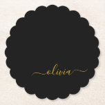 Black Guld Modern Script Girly Monogram Namn Underlägg Papper<br><div class="desc">Svartvitt och Guld Enkelt skript Monogram Namn Pappra Underlägg. Det gör perfekt studenten,  födelsedag,  bröllop,  möhippa,  årsdag,  babydusch eller bachelorette-fest till någon som glam lyx och chic stilar.</div>