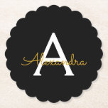 Black Guld Modern Script Girly Monogram Namn Underlägg Papper<br><div class="desc">Svartvitt och Guld Enkelt skript Monogram Namn Pappra Underlägg. Det gör perfekt studenten,  födelsedag,  bröllop,  möhippa,  årsdag,  babydusch eller bachelorette-fest till någon som glam lyx och chic stilar.</div>