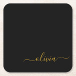 Black Guld Modern Script Girly Monogram Namn Underlägg Papper Kvadrat<br><div class="desc">Svartvitt och Guld Enkelt skript Monogram Namn Pappra Underlägg. Det gör perfekt studenten,  födelsedag,  bröllop,  möhippa,  årsdag,  babydusch eller bachelorette-fest till någon som glam lyx och chic stilar.</div>