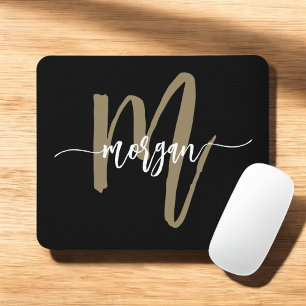Black Guld Modern Script Monogram Namn Musmatta