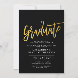 Black Guld Modern Script Student Party Inbjudningar
