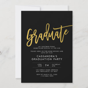 Black Guld Modern Script Student Party Inbjudningar
