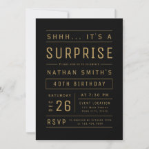 Black Guld Modern Typography Surprise Birthday