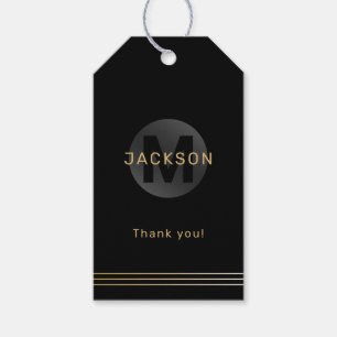 Black & guld, modernt enkelt personlig monogram presentetikett